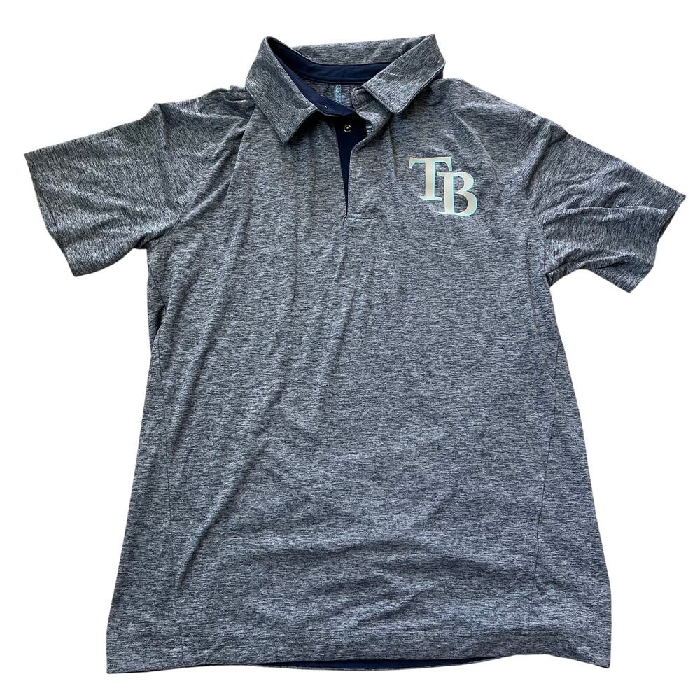 Tampa Bay Rays MLB Snap Button Polo Heathered Blue Navy‎ Sz M
